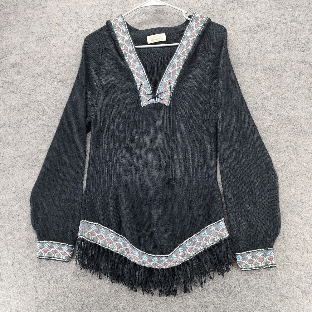 Solo Peru Sweater Womens Large V Neck Hooded Black Alpaca Peru